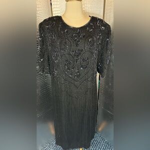 Carina Elegant Black Sequin Short Sleeve Dress